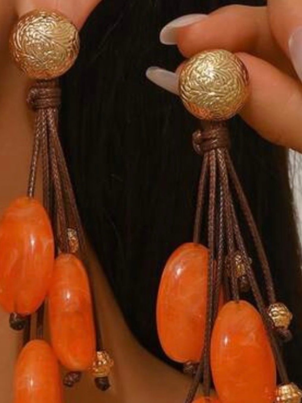 Sexy Elephant Fashionable plastic beaded earrings Color Orange Brown Gold color